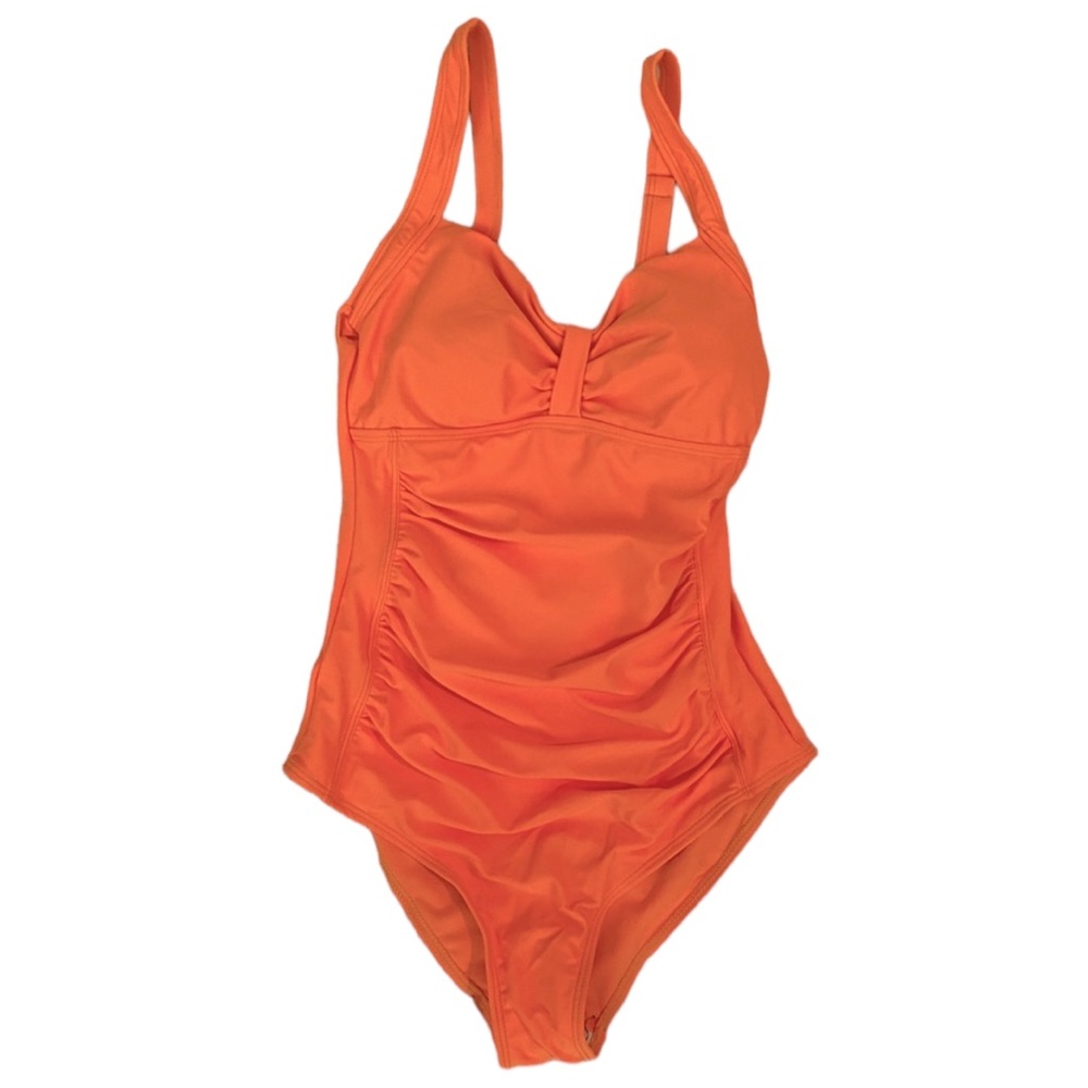 Women’s bright orange one piece swimsuit size small high cut bottom NWT